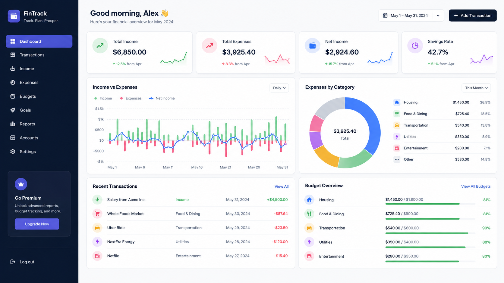 Income expense tracker screenshot