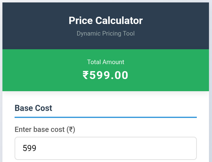 Price calculator tool screenshot